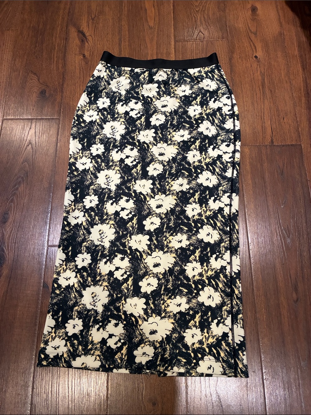 Rachel Comey Black and Cream Floral Midi Skirt